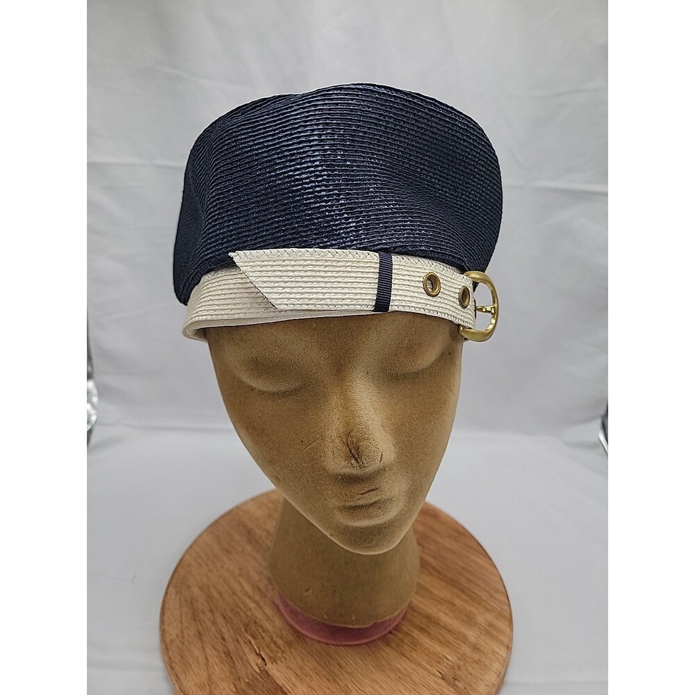 Vintage 1950's Womens Hat Ivory/Navy Colored One Size Unionmade - Picture 2 of 7